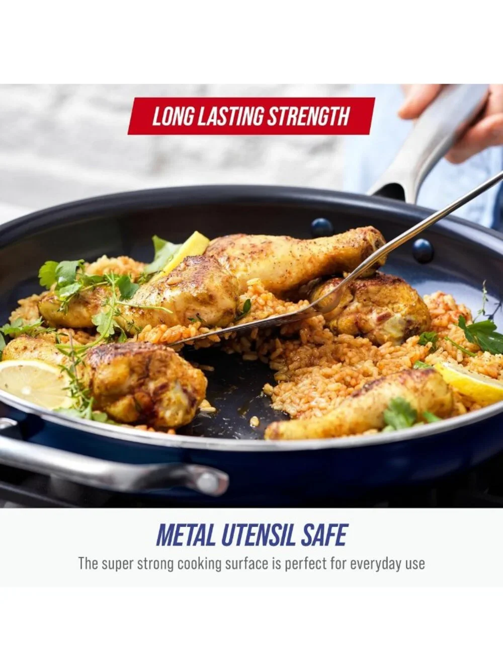 14” Blue Diamond Ceramic Nonstick Frying Pan Skillet - Durable, Easy Clean, Heat